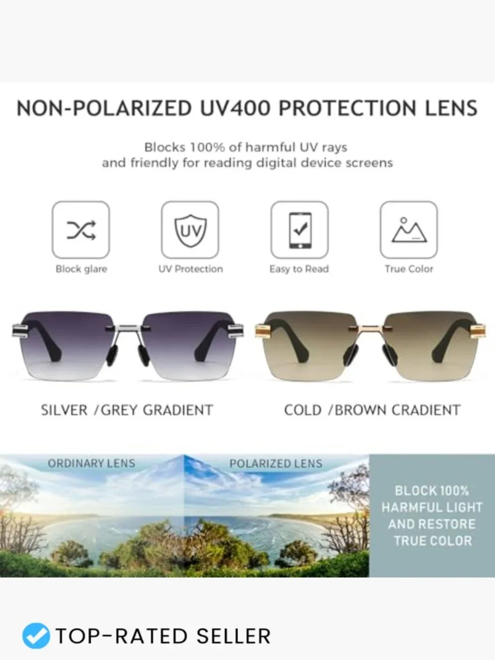 Rimless Rectangle Sunglasses Square Frameless Shades Y2K Vintage UV Protection